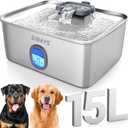 SIBAYS 4Gal/15L Large Dog Water Fountain, Stainless Steel Pet Fountain with Water Window & LED Light, Ultra Quiet Automatic Dog Water Bowl Dispenser for Large Dogs & Multi-pet, Easy to Clean FS76
