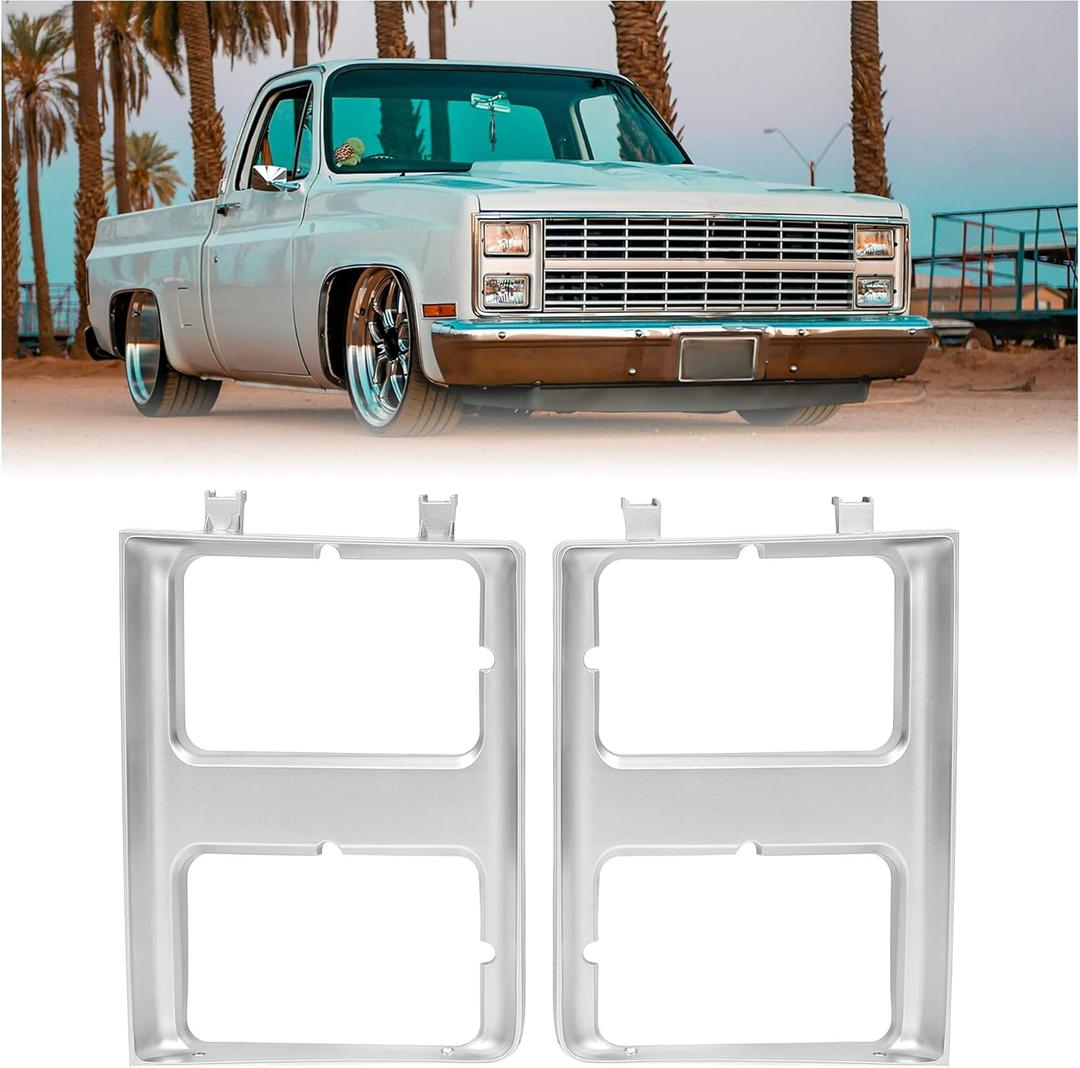HECASA Pair Headlight Bezel Compatible with 1985-1988 Chevy Chevrolet GMC C/K/R/V Series Truck Blazer Jimmy Replacement for GM2512126 GM2513126 Headlamp Trim Cover Silver Driver & Passenger Side