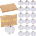 Tradder 18 Pcs Thanksgiving Place Card Holders with Gold Foil Pumpkin Card Harvest Mini Pumpkin Name Photo Picture Stand Holder for Thanksgiving Decorations Wedding(White)