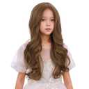 Ginger Wig for Kids Children Long Light Brown Wavy Curly Wig Girls Long Ginger Middle Part Wigs Heat Resistant Synthetic Wigs with Cap