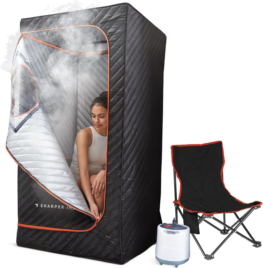 Sharper Image Steamer Sauna Portable Spa  Steam Generator, Foot Pad, & Folding Chair| Perfect for Indoor Full Body Wellness & Recovery| at-Home Sauna Tent| Personal Gift Set
