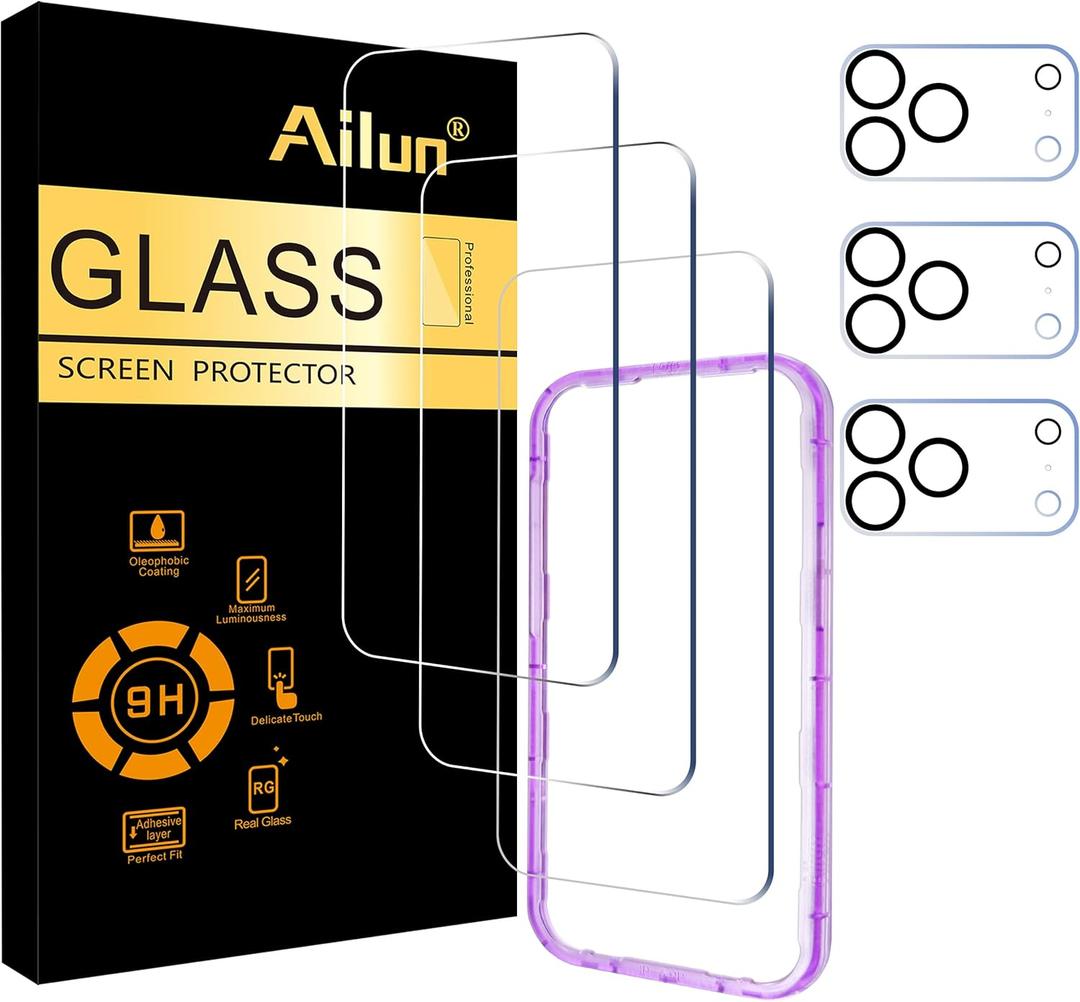 Ailun 3 Pack Screen Protector for iPhone 17 Pro Max [6.9 inch] + 3 Pack Camera Lens Protector with Installation Frame,Dynamic Island Compatible,Case Friendly[Not for iPhone 17/17 Pro/iPhone Air]