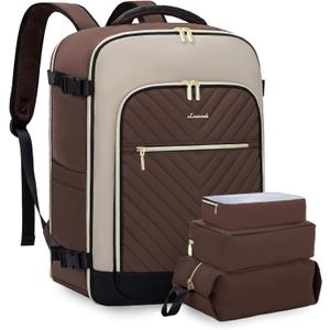 LOVEVOOK Large Travel Backpack for Women, TSA Carry on Backpack for Airplanes, 40L Personal Item Travel Bag for Women fits 17" Laptop,Waterproof Carry on Bag Airplane Approved with 3 Packing Cubes (Dark Coffee - Abricot - Black)