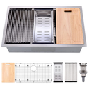 30 Inch Undermount Kitchen Sink Superior Drain Kitchen Sinks 11 Gauge (3mm) Stainless Steel, Single Bowl Integrated Ledge Multifunctional Workstation Set -