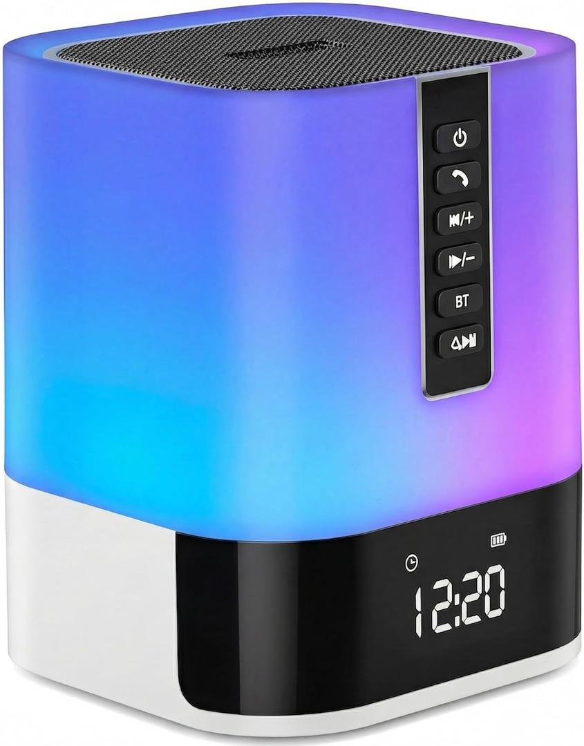 Hetyre Night Light Bluetooth Speaker, 5 in 1 Touch Control Bedside Lamp Dimmable Multi-Color Changing, Bedroom Alarm Clock, Best Birthday Gift Ideas for 10 11 12 13 14 Year Old Teenage Girls/Boys