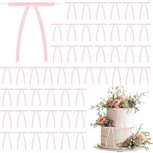 3 x 50PCS Pink Satin Ribbon Bows Cake Topper Decor Bows Premade Twist Tie Bow for Tree Ornament Craft DIY Cake, Pink Ribbon Bow for Gift Wrapping Birthday Party Wedding Decor Home Garland