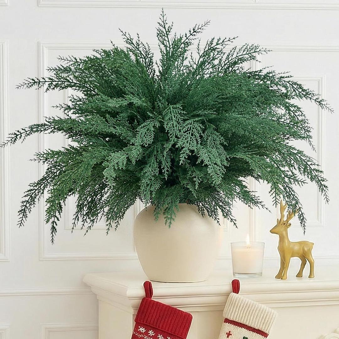 Christmas Cypress Stems for Vases Cedar - Real Touch Realistic Artificial Faux Greenery Pine Branches Fillers and Holiday Home Decor 18 inch Long 10 Pcs