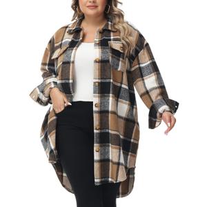 URBEST Women's Oversized Plaid Shacket | Soft Brushed Fabric | Casual Layering Top, Knee Length/Plus Size/Cropped