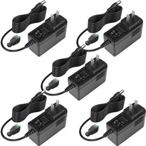12V 2A Power Supply Adapter, UL-Listed, 120V AC to 12V DC Adapter Transformer, 12 Volt 2 Amp 24W Wall Charger for LED Strip Lights, Security Camera, 5.5x2.1mm US Plug (5 Pack)