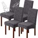 Genina Waterproof Dining Room Chair Covers Stretch Parsons Chair Slipcovers for Dining Room Kitchen Chair Protector Cover, Removable, Washable (4, Flower Pattern-Dark Gray)
