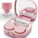 Contact Lens Case with Cleaner Washer, Travel Size Cute Colored Contact Lenses Applicator Removal Tool Kit with Mirror Solution Bottle for Daily Outdoor (Pink)