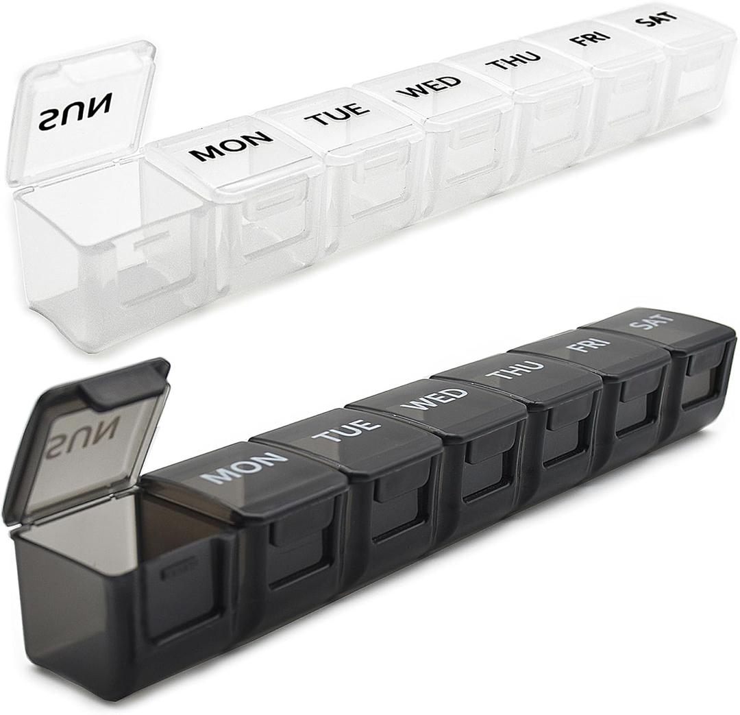 2 Pack Weekly Pill Organizer, Large 7 Day Pill Case, Daily Vitamin Case Medicine Box, AM/PM Pill Containers for Medicine Supplements Fish OilWhite & Black