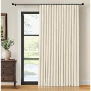 INOVADAY Thermal Sliding Door Curtains 100% Blackout Curtains for Bedroom, Sliding Glass Door Drapes Extra Wide for Patio Linen Textured Farmhouse Window Treatment, Light Cream, 1 Panel, W100xL84