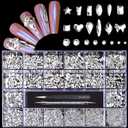 12 Types of 600 White Diamonds + 2500 Flat Rhinestones Mix 20 Styles Flatback DIY Crafts Rhinestone Crystals 3D Ornaments Flat Back Stones Set + Tweezers + Drill Pen