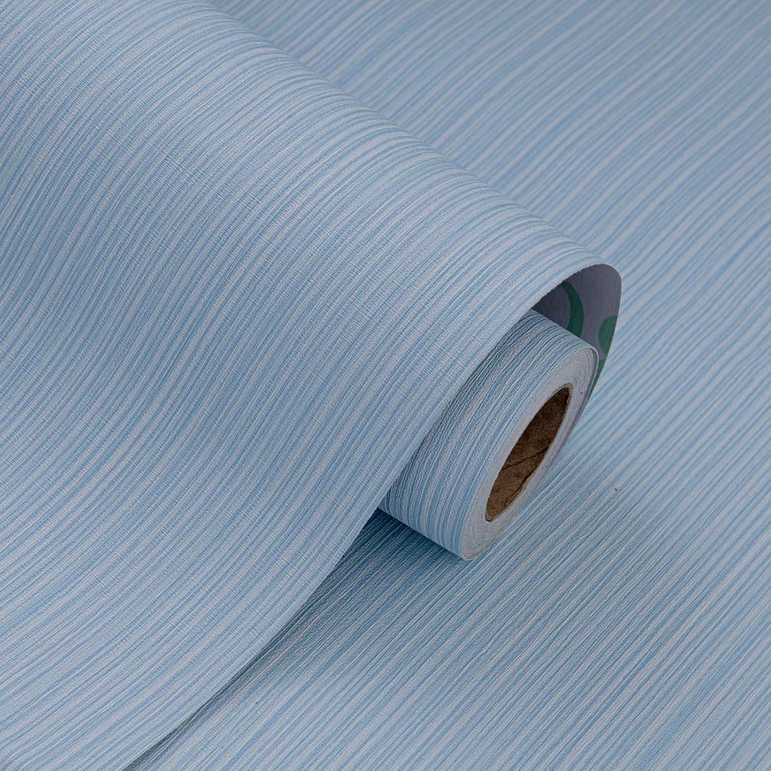 FUKU MON Grasscloth Fabric Wallpaper 24" X 394" Blue Gray Textured Thick Linen Classic Neutral Grassweave Contact Paper for Walls Cabinets Bedroom Counter Top Liners Fireplace