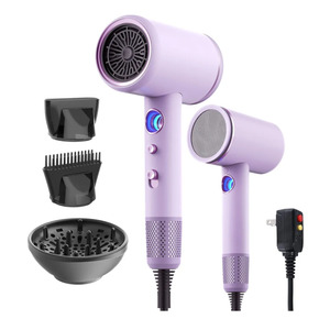 Fast-Drying Ionic Hair Dryer,1875 Watt High-Speed Ionic Blow Dryer with Diffuser/Concentrator/Comb Nozzle,LED Temp Display,Intelligent Temp Control,Low Noise for Home Salon Travel (Purple)