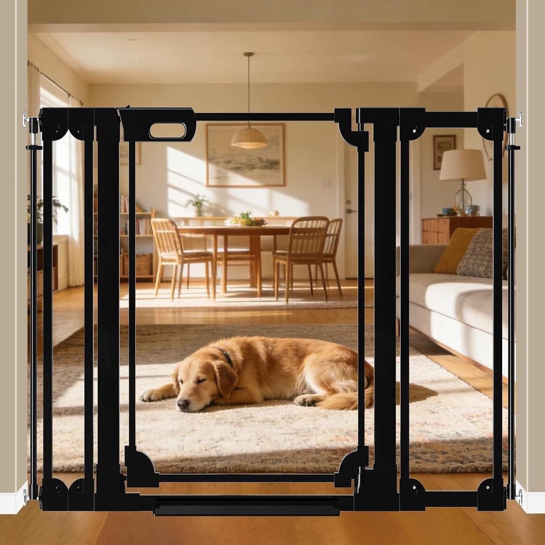 WAOWAO Clear Acrylic 40" Extra Tall Baby Gate for Stairs Modern Design Acrylic Auto Close Pet Gate, 29.52"-47.24" Wide Safety Baby Gate for Doorways,Black Clear Dog Gates Indoor, Hallways,Kitchen