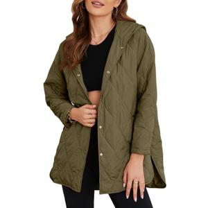 EVALESS Long Jackets for Women Fashion 2025 Winter Coat for Women Business Casual Diamond Quilted Hooded Lightweight Jackets (Small, Army Green)