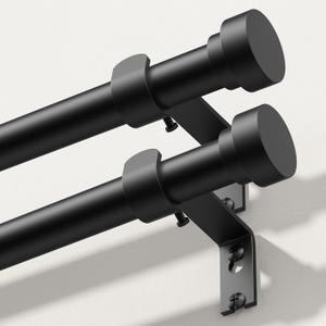 Curtain Rods 2 Pack 36-45 Inch, Black Modern 1 Inch Drapery Pole | Heavy Duty Adjustable Decorative Matte Black Curtain Rods for Windows, Splicing Metal Window Treatment Rod, Easy Installation