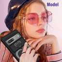 (2in1 for Google Pixel 7 Case for Women Cute Girls Love Heart Cool Phone Cover Black Heart Girly Pretty Kawaii Design with Camera Cover+ Ring Stand for Google Pixel 7 Phone Case