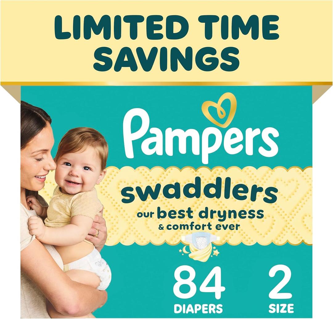 Pampers Swaddlers Diapers, Size 2 (10-22 lbs), 84 Count, Absorbent, Keeps Baby Dry and Comfortable, Skin Safe Disposable Baby Diaper 