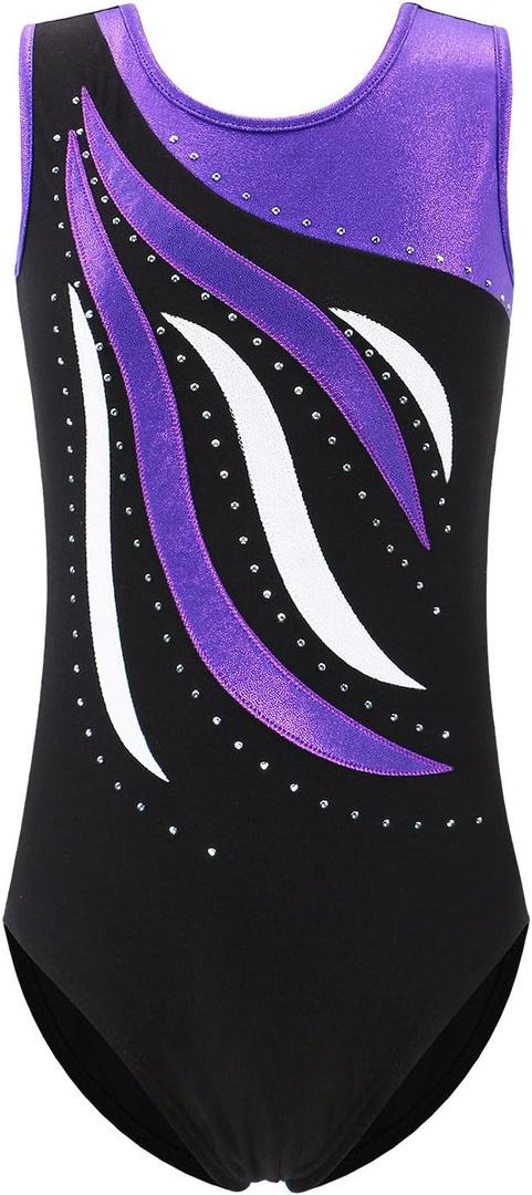 BAOHULU Leotards Girls Gymnastics Embroidery Shiny Aqua Rose Diamond Dance Clothes (7-8 Years, Black Purple)