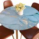 Marble Round Fitted Tablecloth Green Blue Ink Colors Translucent Modern Elastic Edge Tablecloth Waterproof Oilcloth Table Cover for 40"-44"
