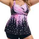 Hanna Nikole Swimsuits for Curvy Women 2025 Tummy Control Swimwear Pink Floral Gradient Plus Size Modest V Neck Tankini 5XL