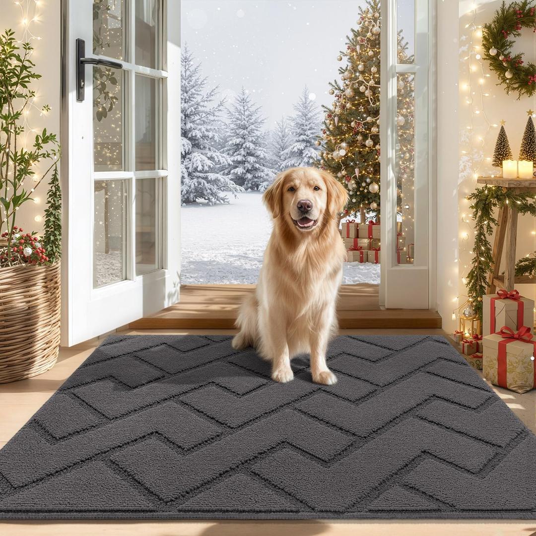 hicorfe Indoor Door Mat,Non Slip Door Mats,32"x48" Front Back Door Mat Rubber Backing,Absorbent Resist Dirt Entrance Inside Floor Mats for Entryway Washable Low-Profile(Grey)