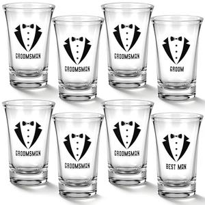 Ferrochef 8 Pcs Groomsmen Proposal Gift Acrylic Party Shot Glasses 1.2 oz Clear Black Tuxedo Design Groomsmen Shot Glass Proposal Gifts for Wedding Groom Team Party Favor Ideas Bestman