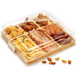 Charcuterie Boards, Bamboo Charcuterie Board with Lid, Cheese Board with Buckle Locking, Cutting Boards for Kitchen, House Warming Gifts New Home, Gifts for Women, 6 Compartments