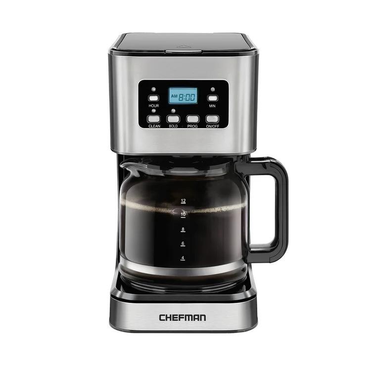 Chefman, 12 Cup Programmable Drip Coffee Maker, Reusable Filter, Stainless Steel