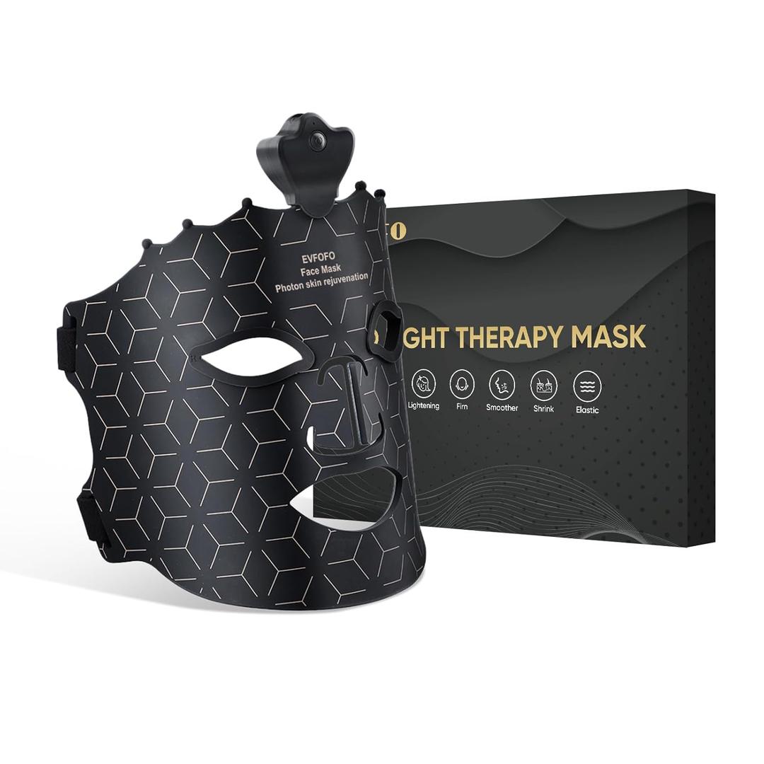 Red Light Therapy for Face, Light Therapy Mask for Firming, Wrinkles & Acne, Wireless Red & 850nm Infrared Light Silicone Mask, 7-Color LED Face Mask Portable for Use at Home & Travel, Black