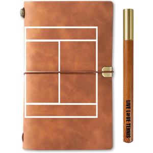InnoBeta Tennis Gifts for Tennis Lovers, Journal Notebook with Pen, Refillable Sketchbook, Travel Diary, Lined Planner, 7x5 Inches - Clay Court (Brown)