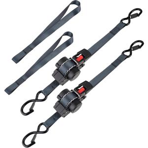 2PCS Self-Retracting Ratchet Tie Down - 1 Inch x 10 FT, Ratcheting Straps with Auto Rewind, 1200 lb Break Strength, No Loose Ends for Motorcycle, Cargo, Truck, Trailer