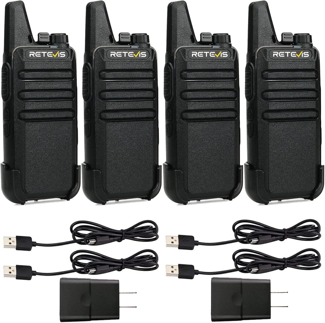 Retevis RT22 Two Way Radio Long Range Rechargeable,Portable 2 Way Radio, USB-C Charging, Handsfree Walkie Talkies for Adults Cruise Hiking Camping(4 Pack)