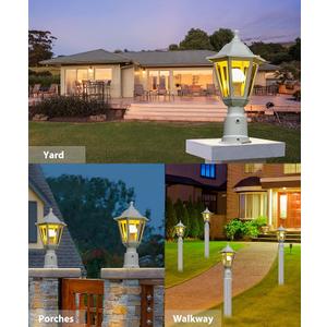 FUDESY Dusk to Dawn Outdoor Post Light, White Modern Exterior Post Lantern with Pier Mount Base, Plastic Waterproof Lamp Light Fixture for Garden Yard Patio Pathway, LED Bulb Included