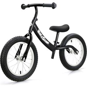 bicystar 14 Inch Toddler Balance Bike for 3-6 Year Old, Real Rubber Air Tires, No Pedal Kids Bike with Adjustable Seat & Handlebar, Footrest, Gift Bike for 3-5 Boys Girls, Black