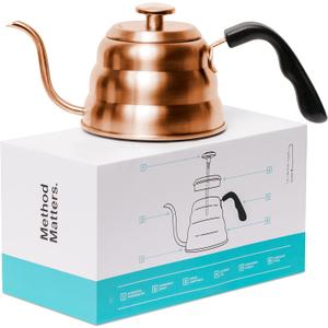 Barista Warrior Pour Over Coffee Kettle with Thermometer  Gooseneck Kettle for Coffee and Tea, Stainless Steel for All Stovetops (Copper Coated, 1.0 Liter, 34 fl oz)