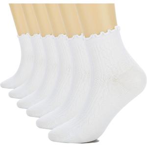 6 Pairs Ruffle Socks For Women Casual Ankle Socks Retro Soft (White, S)