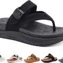 ONCAI Women's Orthopedic Platform Flip Flops with Arch Support Summer Beach Dressy Trendy Walking Sandals and Thick Outdoor Rubber Soles (8, Black)