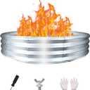 60 Inch Fire Pit Ring 5FT Galvanized Steel Burn Barrel,12" Raised Heavy Duty Wood Burning Fire Pits,Heat Resistant Campfire Ring with Spark Guard, for Outdoor Backyard, Patio & Camping Use