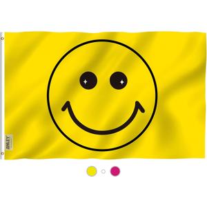 Anley Fly Breeze 3x5 Foot Yellow Happy Face Flag - Vivid Color and Fade Proof - Canvas Header and Double Stitched - Flags Polyester with Brass Grommets 3 X 5 Ft