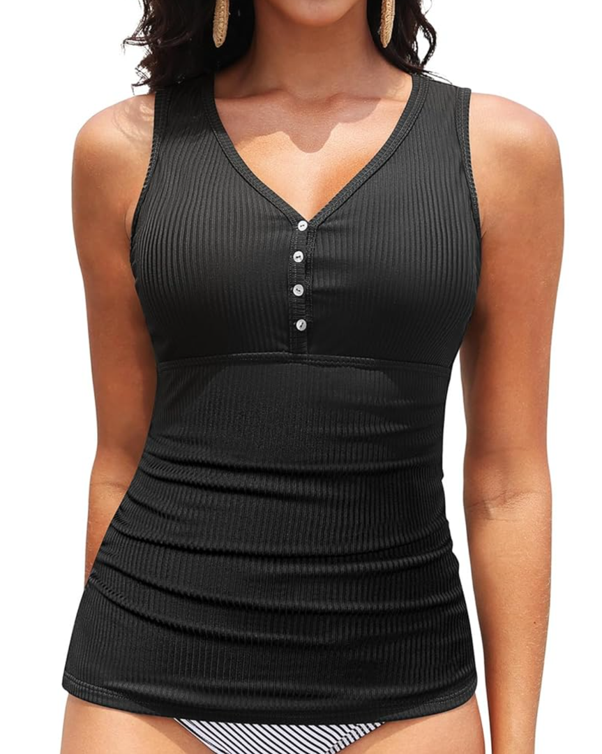 Women Tankini Top Only - Ribbed Swimsuit Top Tummy Control Bathing Suit Top Only No Bottom 2025 Swim Tank Top XL
