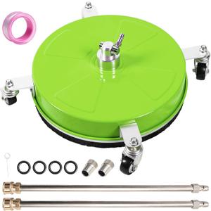 14" Pressure Washer Surface Cleaner with 4 Wheels, Coated Green Stainless Steel Power Washer Surface Cleaner for Driveway Sidewalk Patio, 1/4" Quick Connector 2 Extension Wand, 4000 PSI