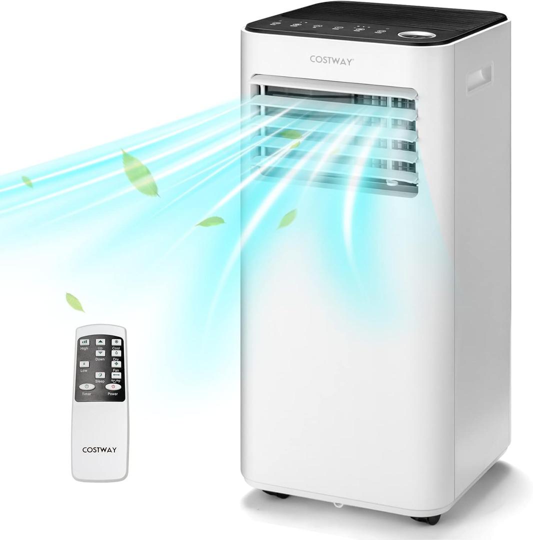 8000 BTU Portable Air Conditioner, with Fan & Dehumidifier Mode, Quiet AC Unit with Sleep Mode, 2 Speeds, 24H Timer, LED Display, Remote Control, Cool Rooms up to 250 Sq.Ft (White-8000BTU)