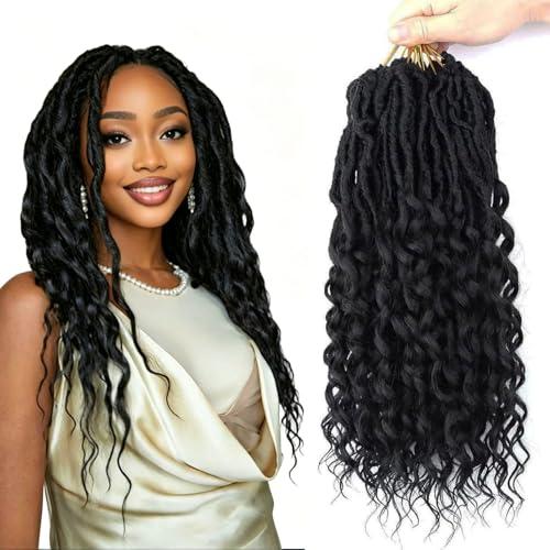 LYCSOU 8 Pack Faux Locs Crochet Hair Pre looped 14 inch Crochet Goddess Locs With Curly Ends Soft Locs Crochet Hair for Women 1B