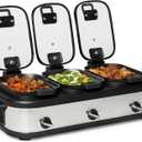 Amazon Basics Triple Slow Cooker with Ceramic Non-Stick Coating and Temperature Controls, 3 x 2.5 Quarts, Stainless Steel
