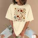 3 x Floral Graphic Tees for Women Boho Women's Vintage Floral Tops Wildflower Short Sleeve Casual T-Shirts Ladies Shirt (XXL)