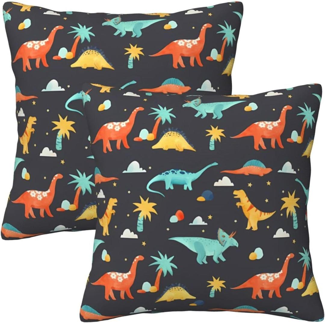BUWUAUO Dinosaur World Soft Linen Throw Pillow Covers for Farmhouse Home Holiday Decor Decorative Accent Square Cushion Waist Pillow for Couch Sofa Bed Living Room 18"x18"